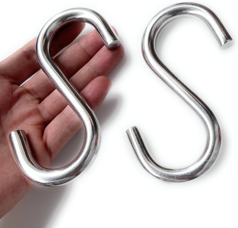 DaylyFav 2 Pack 4.5" S Hooks for Hanging Heavy Duty Porch Swing Hammock Stand Punching Bags Hanger, Holds 700 Lbs, 3/8" Thick 304-Stainless Steel Large S-Hooks - Image 3